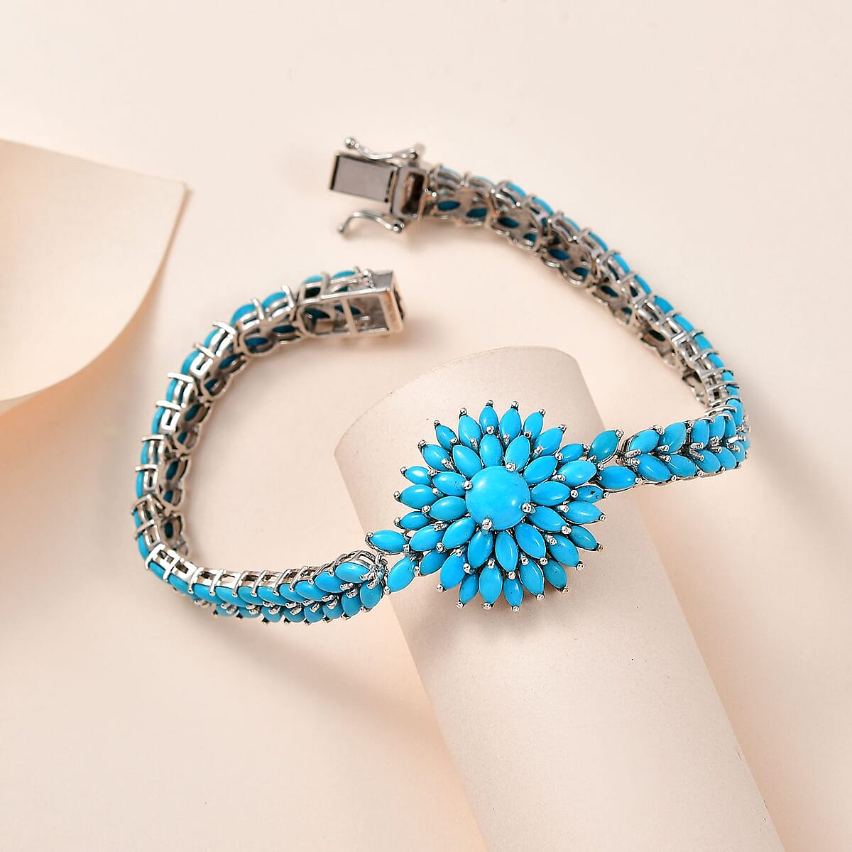 Premium Sleeping Beauty Turquoise Floral Spray Bracelet in Platinum Over Sterling Silver (8.00 In) 18.75 ctw image number 1