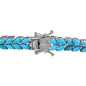 Premium Sleeping Beauty Turquoise Floral Spray Bracelet in Platinum Over Sterling Silver (8.00 In) 18.75 ctw