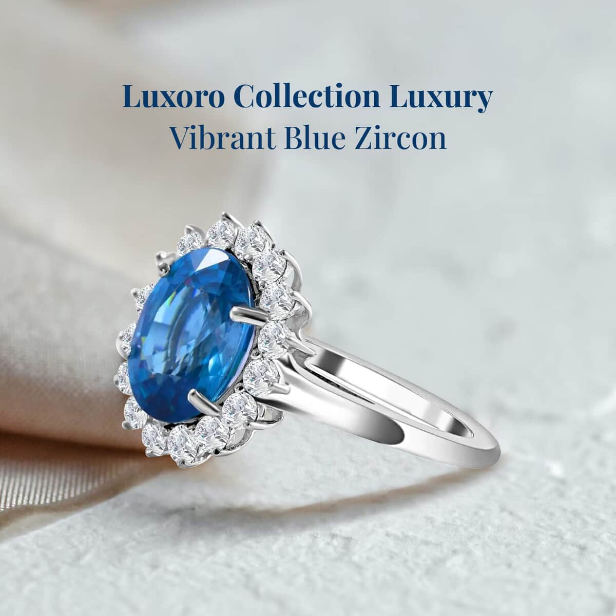 Doorbuster Luxoro 14K White Gold AAA Ratanakiri Blue Zircon and Moissanite Sunburst Ring (Size 10.0) 6.30 ctw image number 1