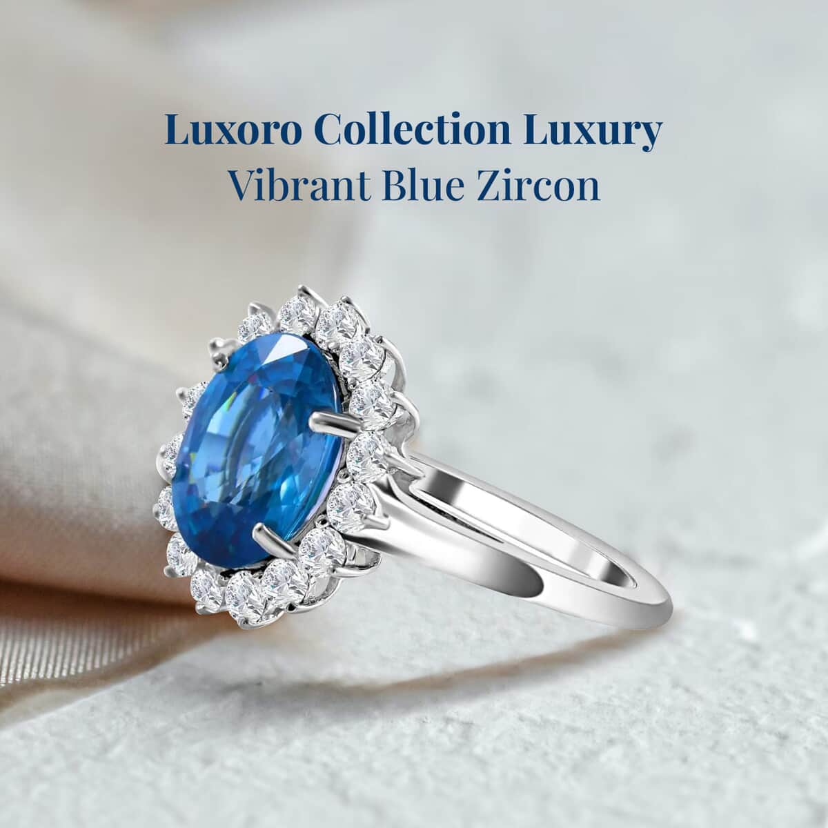 Luxoro 14K White Gold AAA Ratanakiri Blue Zircon and Moissanite Sunburst Ring (Size 7.0) 6.30 ctw image number 1