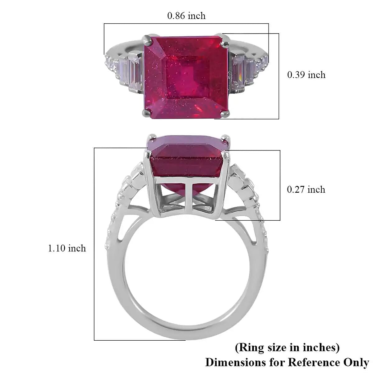 Asscher Cut Niassa Ruby (FF) and Moissanite Ring in Platinum Over Sterling Silver (Size 10.0) 7.35 ctw image number 5