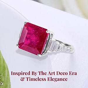 Asscher Cut Niassa Ruby (FF), Moissanite Ring in Platinum Over Sterling Silver (Size 8.0) 7.25 ctw