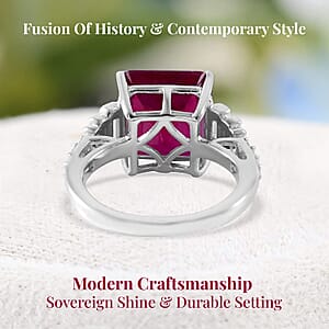 Asscher Cut Niassa Ruby (FF), Moissanite Ring in Platinum Over Sterling Silver (Size 8.0) 7.25 ctw