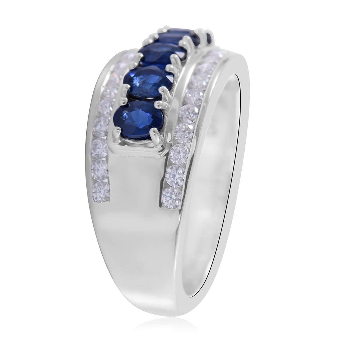 AAA Ceylon Blue Sapphire, Moissanite Men's Ring in Platinum Over Sterling Silver (Size 10.0) 2.00 ctw image number 2