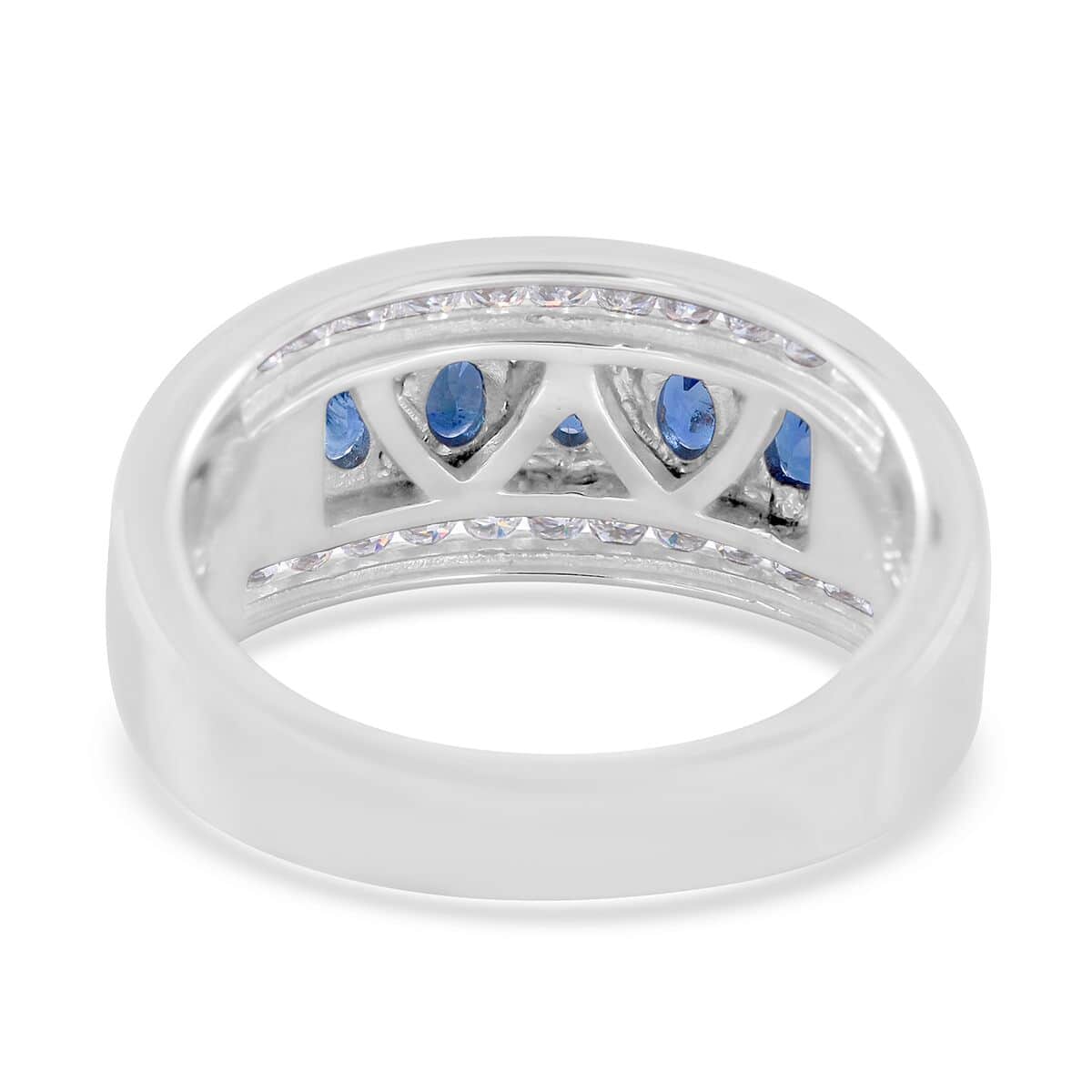 AAA Ceylon Blue Sapphire, Moissanite Men's Ring in Platinum Over Sterling Silver (Size 10.0) 2.00 ctw image number 3