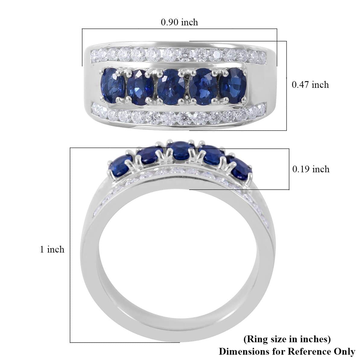 AAA Ceylon Blue Sapphire, Moissanite Men's Ring in Platinum Over Sterling Silver (Size 10.0) 2.00 ctw image number 4