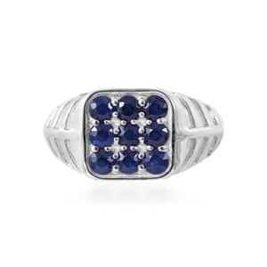 Premium Ceylon Blue Sapphire Men's Ring in Platinum Over Sterling Silver (Size 12.0) 1.25 ctw