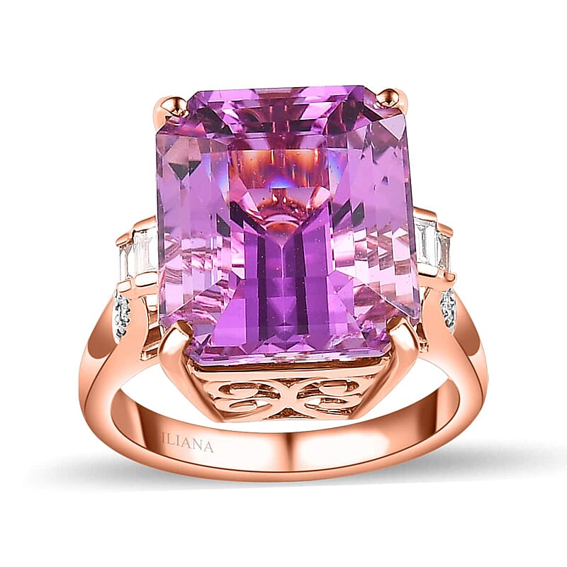 Iliana 18K Rose Gold AAAA Patroke Kunzite and G-H SI Diamond Ring (Size 6.0) 9 Grams 20.40 ctw