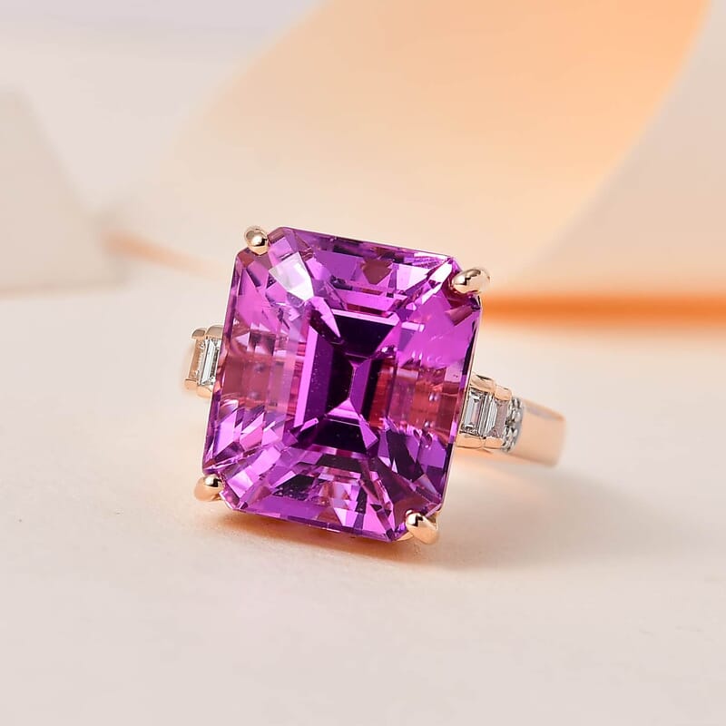 Iliana 18K Rose Gold AAAA Patroke Kunzite and G-H SI Diamond Ring (Size 6.0) 9 Grams 20.40 ctw