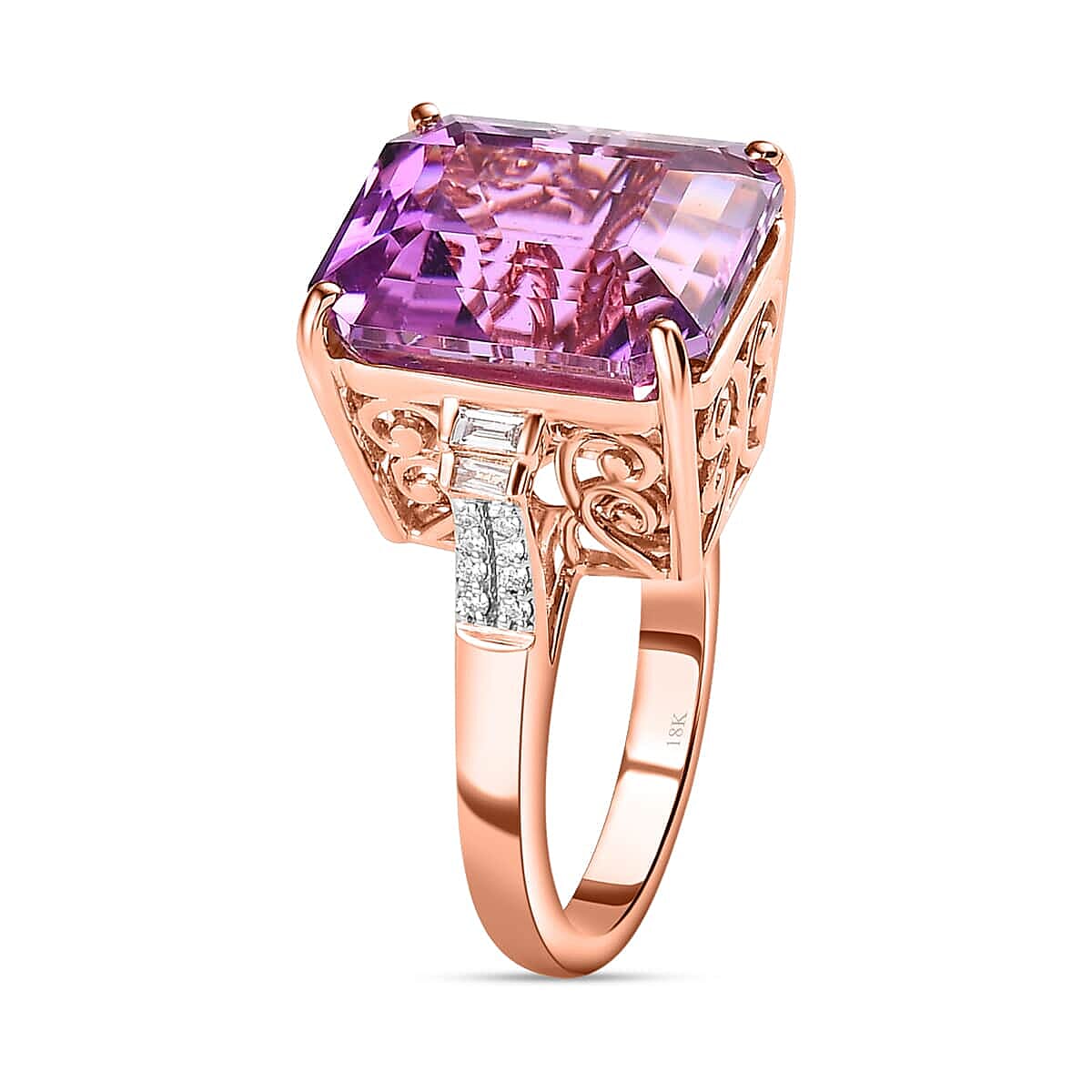 Iliana 18K Rose Gold AAAA Patroke Kunzite and G-H SI Diamond Ring (Size 8.0) 9 Grams 20.40 ctw image number 3