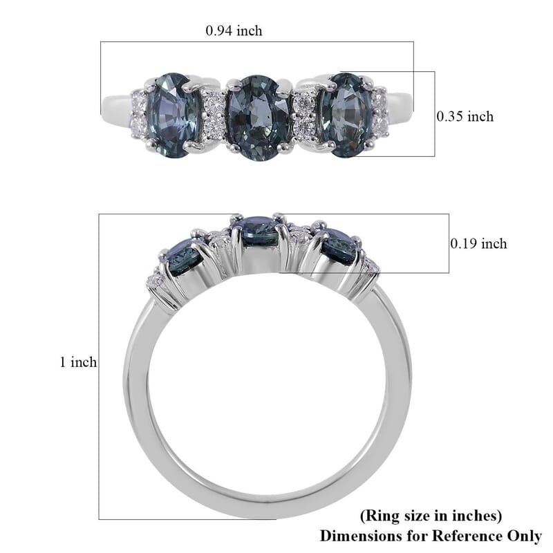 Premium Australian Sapphire and Moissanite Ring in Platinum Over Sterling Silver (Size 10.0) 1.90 ctw