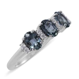 Premium Australian Sapphire and Moissanite Ring in Platinum Over Sterling Silver (Size 7.0) 1.90 ctw