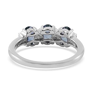 Premium Australian Sapphire and Moissanite Ring in Platinum Over Sterling Silver (Size 8.0) 1.90 ctw