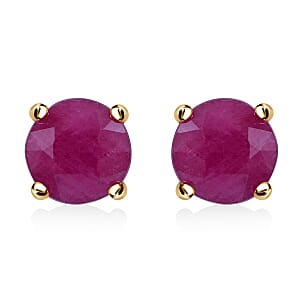 Luxoro 10K Yellow Gold Premium Mozambique Ruby Solitaire Stud Earrings 2.50 ctw