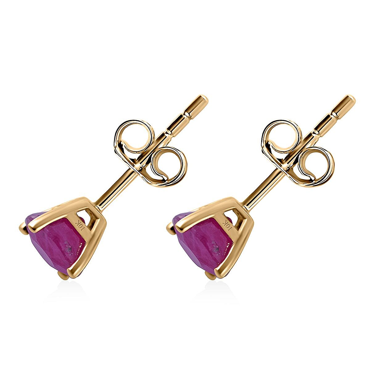 Luxoro 10K Yellow Gold Premium Mozambique Ruby Solitaire Stud Earrings 2.50 ctw image number 2