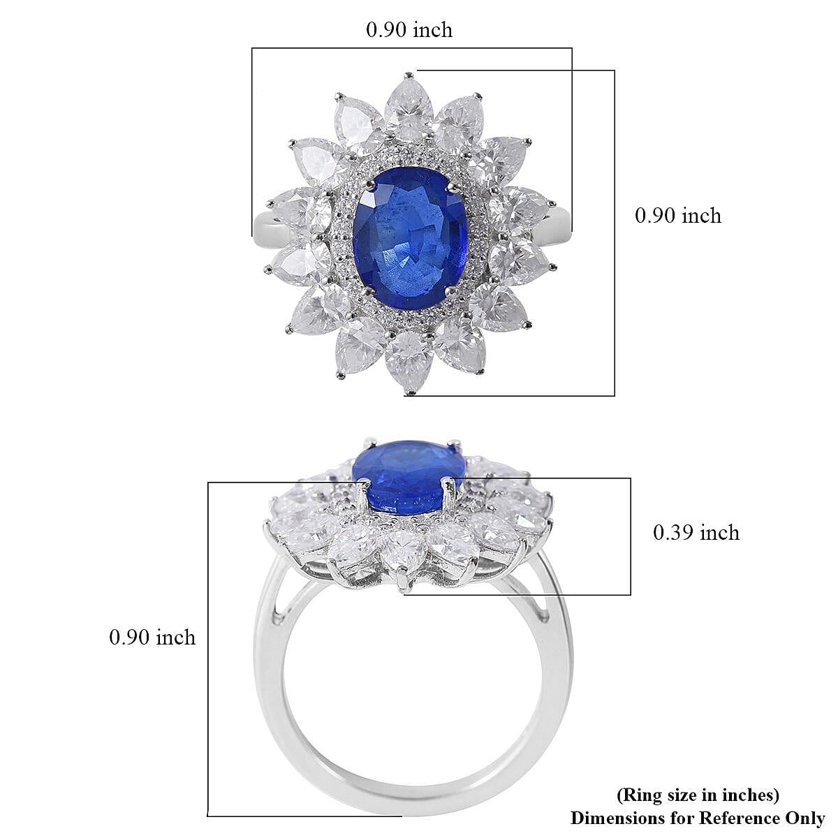 Tanzanian Blue Spinel (DF), Moissanite Floral Ring in Platinum Over Sterling Silver (Size 6.0) 4.65 ctw image number 4