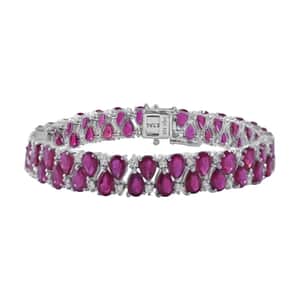 Niassa Ruby (FF) and White Zircon 2 Row Bracelet in Platinum Over Sterling Silver (7.25 In) 34.15 ctw