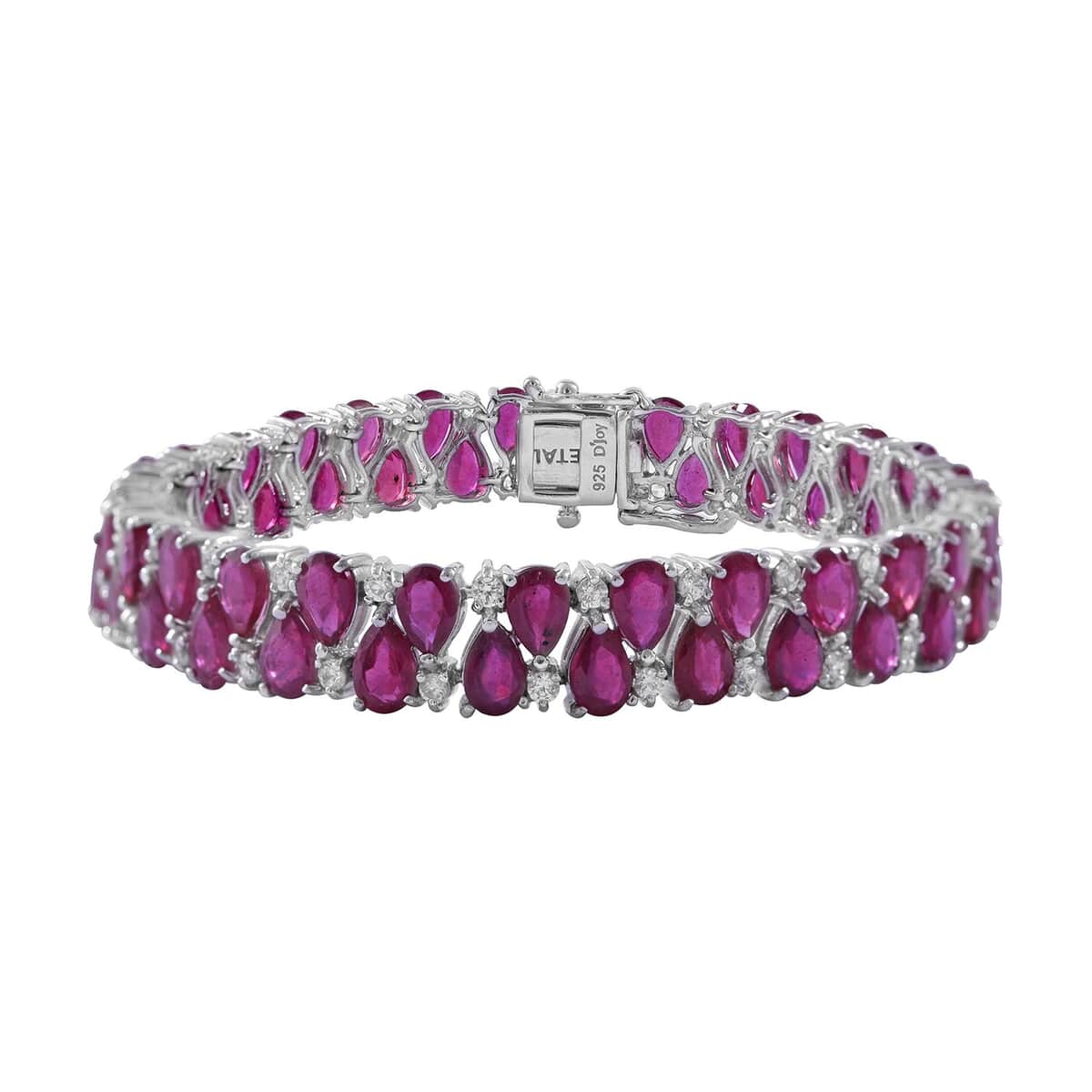 Niassa Ruby (FF) and White Zircon 2 Row Bracelet in Platinum Over Sterling Silver (7.25 In) 34.15 ctw image number 0