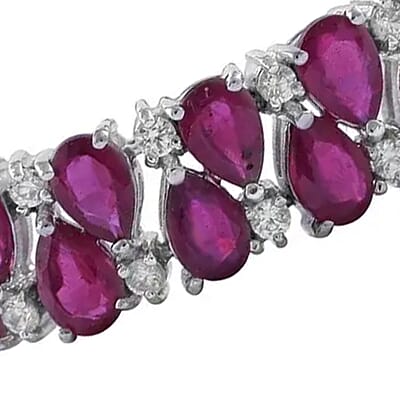 Niassa Ruby (FF) and White Zircon 2 Row Bracelet in Platinum Over Sterling Silver (7.25 In) 34.15 ctw