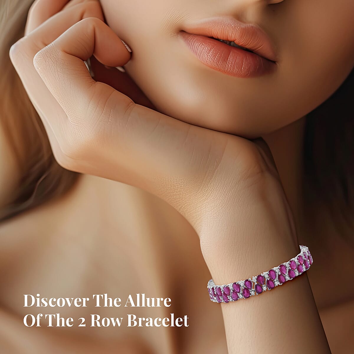 Niassa Ruby (FF), White Zircon 37.85 ctw 2 Row Bracelet in Platinum Over Sterling Silver (8.00 In) image number 1