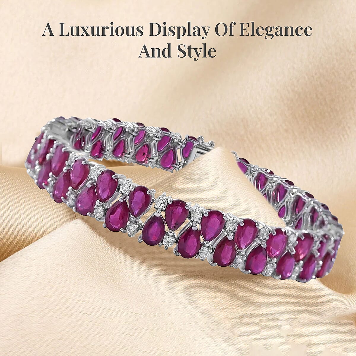 Niassa Ruby (FF), White Zircon 37.85 ctw 2 Row Bracelet in Platinum Over Sterling Silver (8.00 In) image number 2