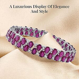 Niassa Ruby (FF), White Zircon 37.85 ctw 2 Row Bracelet in Platinum Over Sterling Silver (8.00 In)