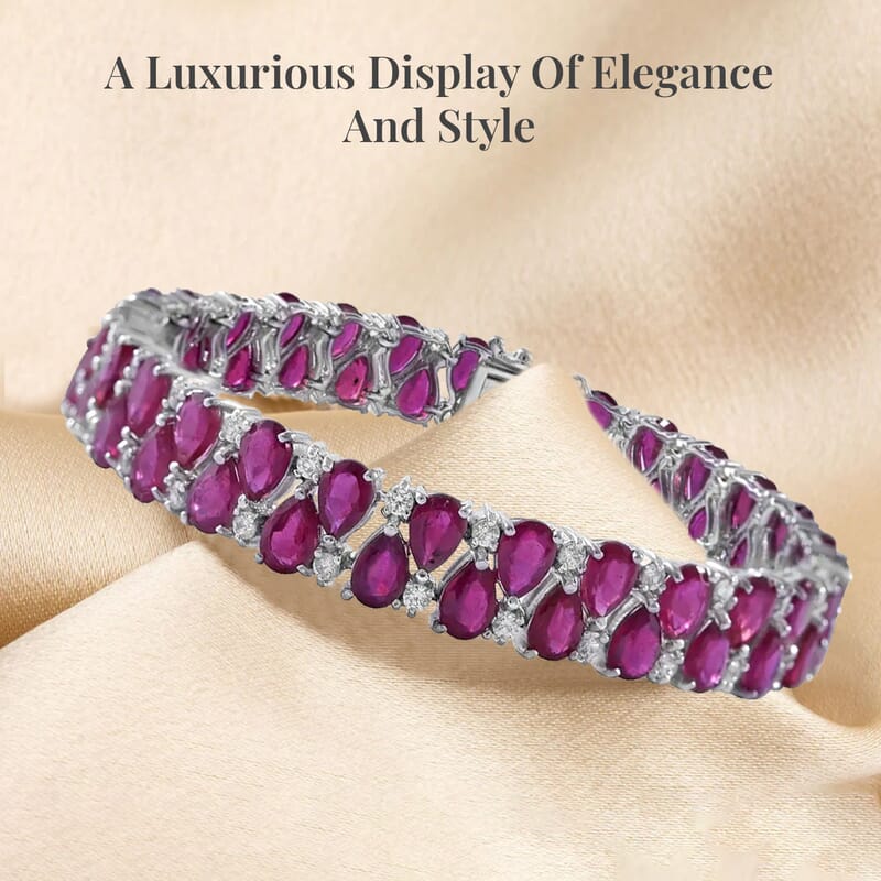 D'Joy Niassa Ruby (FF), White Zircon 37.85 ctw 2 Row Bracelet in Platinum Over Sterling Silver (8.00 In)