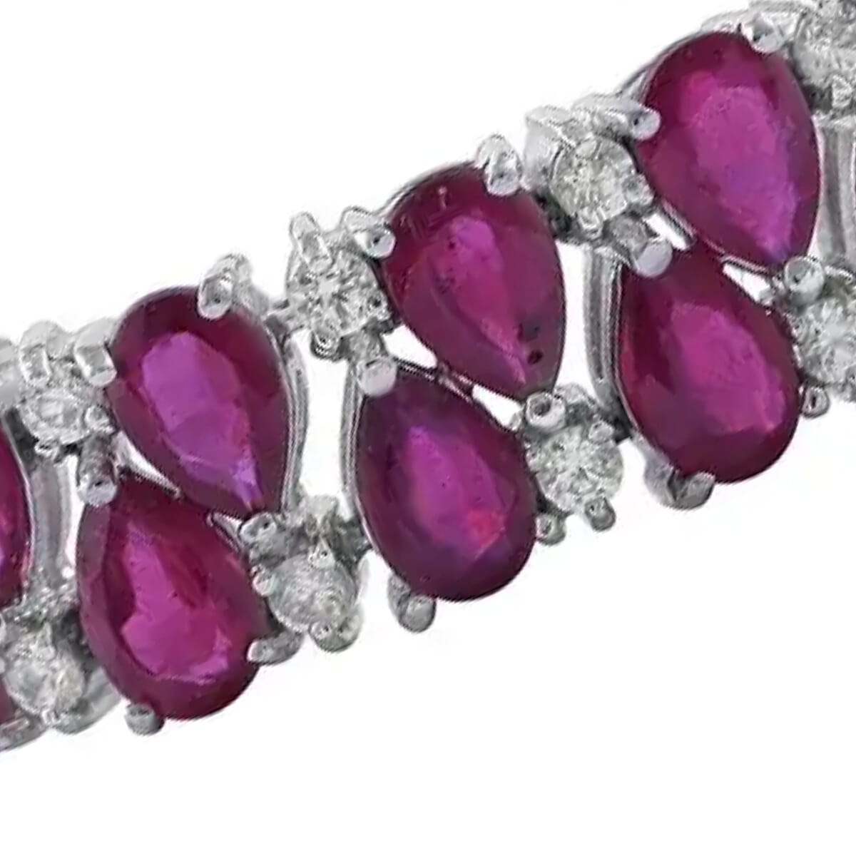 Niassa Ruby (FF), White Zircon 37.85 ctw 2 Row Bracelet in Platinum Over Sterling Silver (8.00 In) image number 4