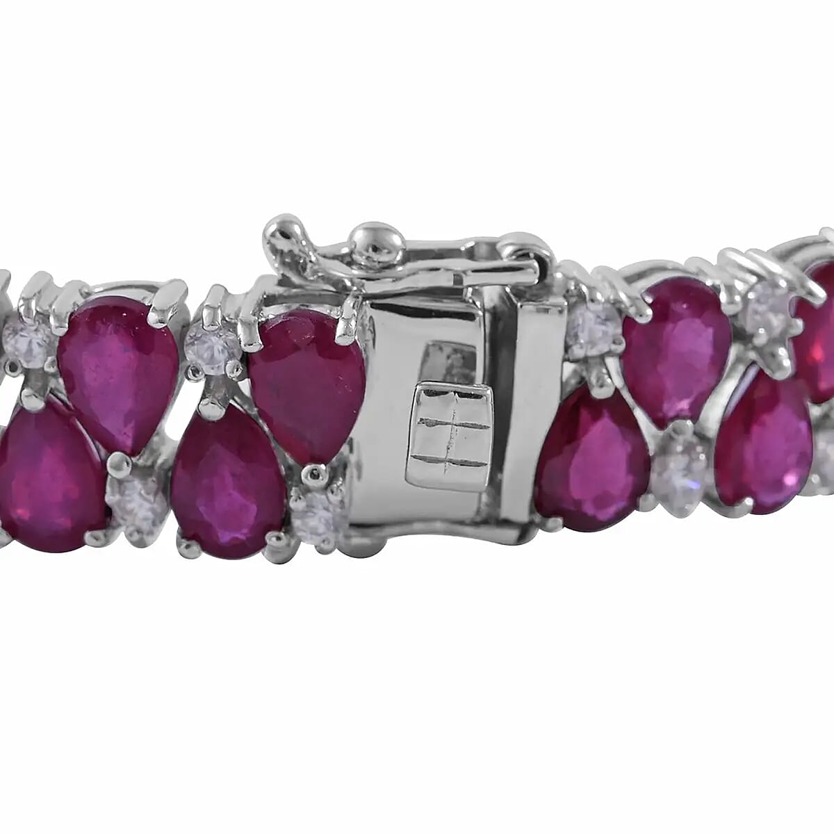 Niassa Ruby (FF), White Zircon 37.85 ctw 2 Row Bracelet in Platinum Over Sterling Silver (8.00 In) image number 5