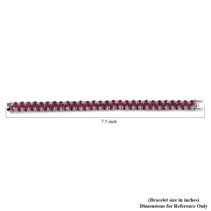 D'Joy Niassa Ruby (FF), White Zircon 37.85 ctw 2 Row Bracelet in Platinum Over Sterling Silver (8.00 In)
