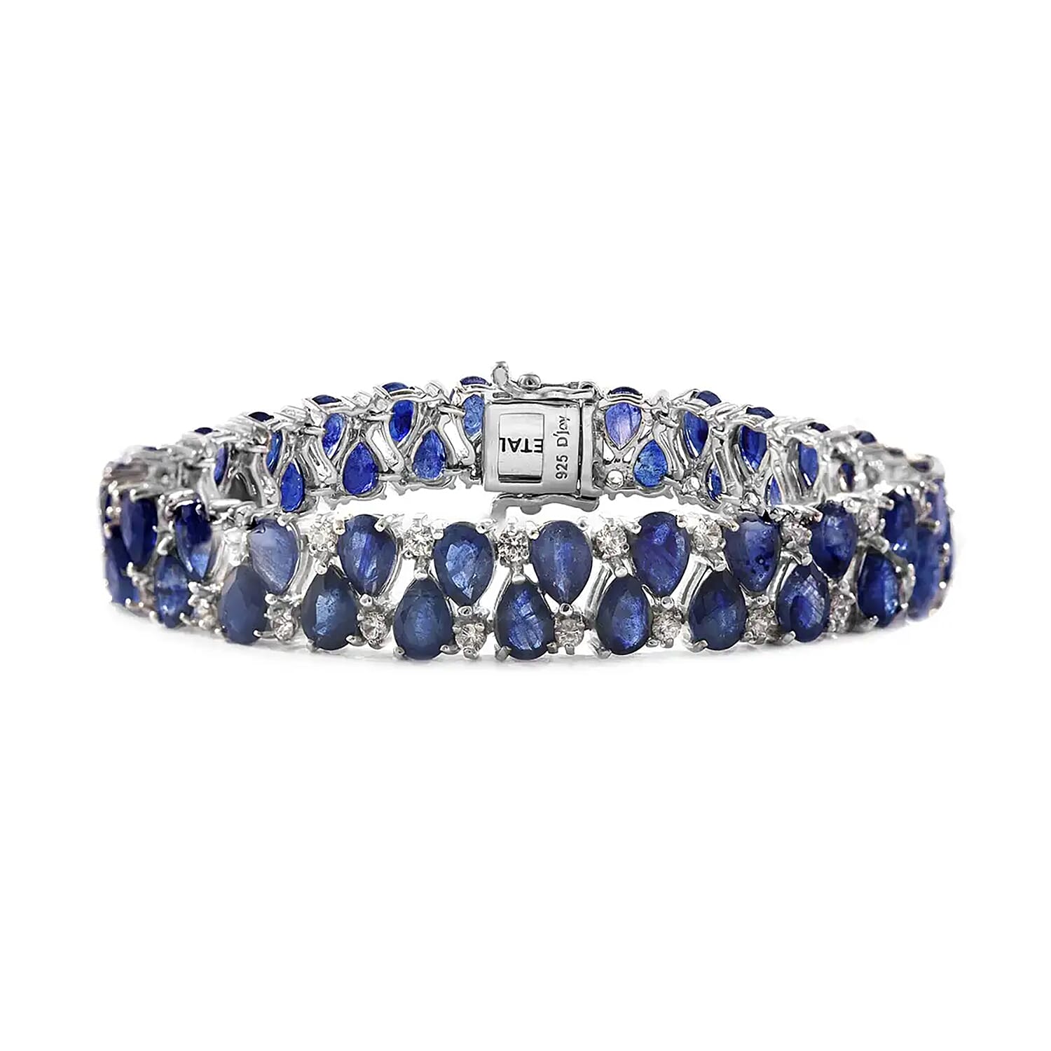 Masoala Sapphire (D) and White Zircon 37.50 ctw 2 Row Bracelet in Platinum Over Sterling Silver (7.25 In) 37.50 ctw
