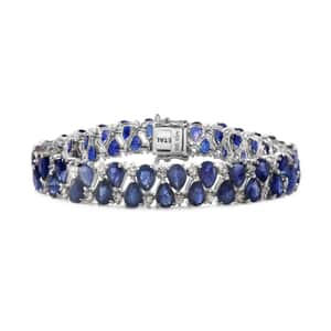 Masoala Sapphire (D) and White Zircon 37.50 ctw 2 Row Bracelet in Platinum Over Sterling Silver (7.25 In) 37.50 ctw