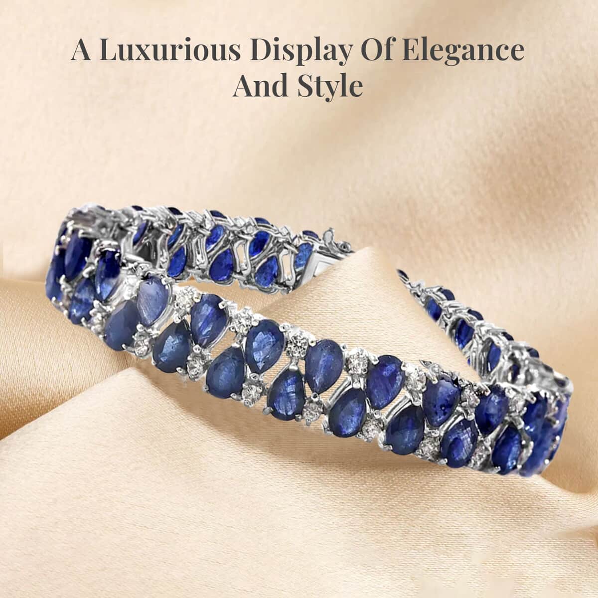 Masoala Sapphire (D) and White Zircon 37.50 ctw 2 Row Bracelet in Platinum Over Sterling Silver (7.25 In) 37.50 ctw image number 2