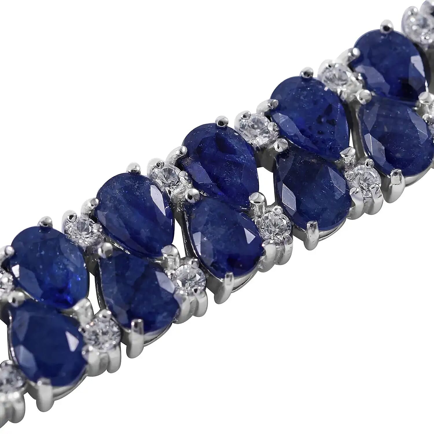 Masoala Sapphire (D) and White Zircon 37.50 ctw 2 Row Bracelet in Platinum Over Sterling Silver (7.25 In) 37.50 ctw