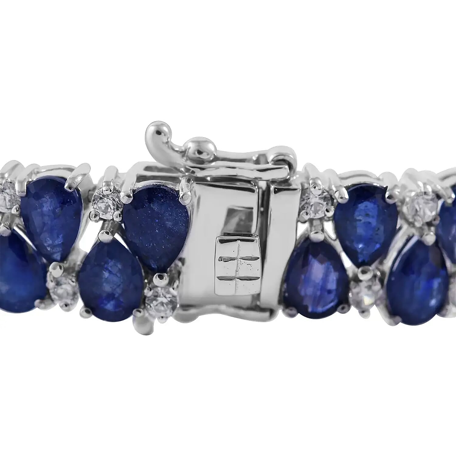 Masoala Sapphire (D) and White Zircon 37.50 ctw 2 Row Bracelet in Platinum Over Sterling Silver (7.25 In) 37.50 ctw