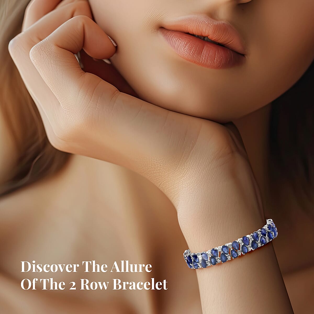 Masoala Sapphire (D) and White Zircon 2 Row Bracelet in Platinum Over Sterling Silver (8.00 In) 41.50 ctw image number 1