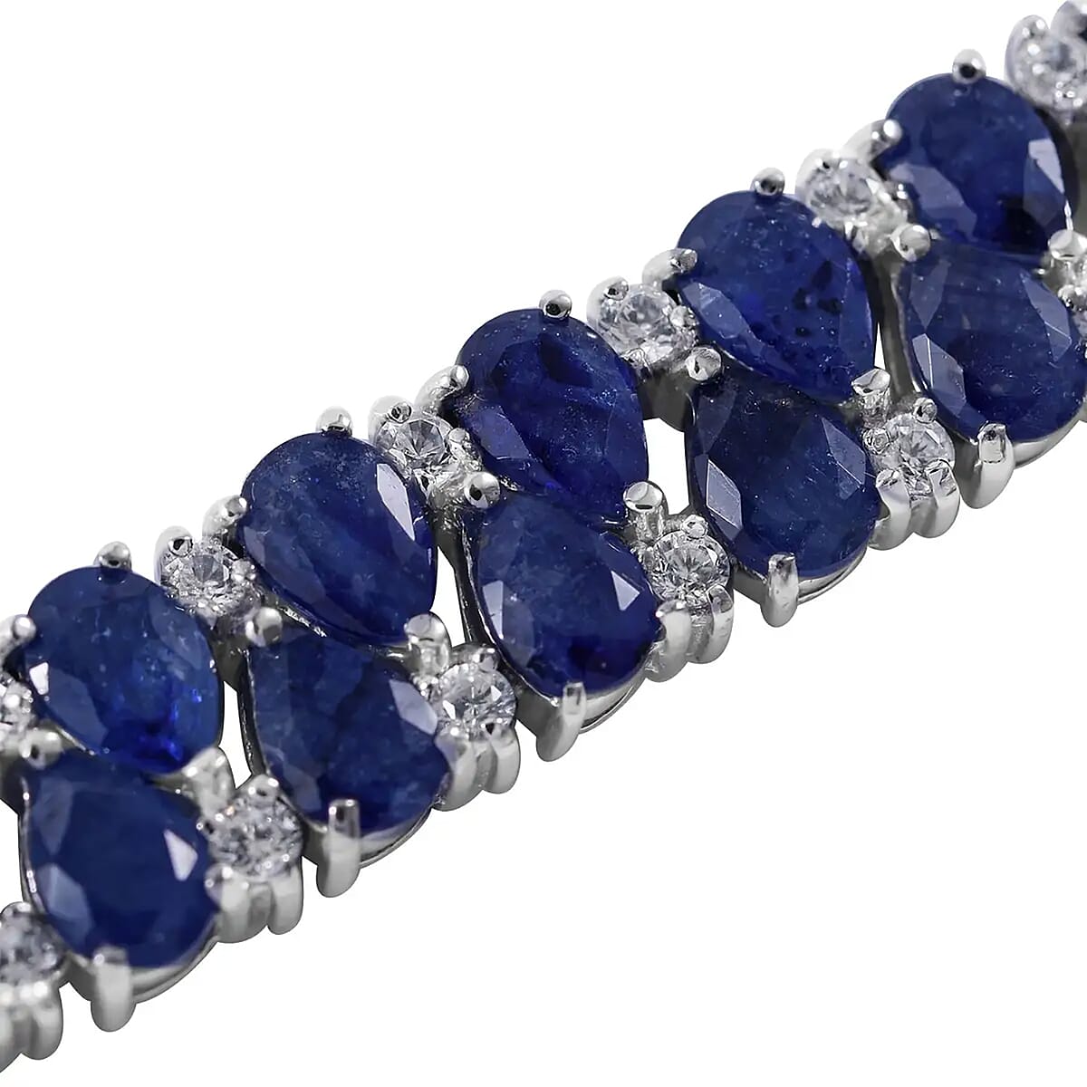 Masoala Sapphire (D) and White Zircon 2 Row Bracelet in Platinum Over Sterling Silver (8.00 In) 41.50 ctw image number 4