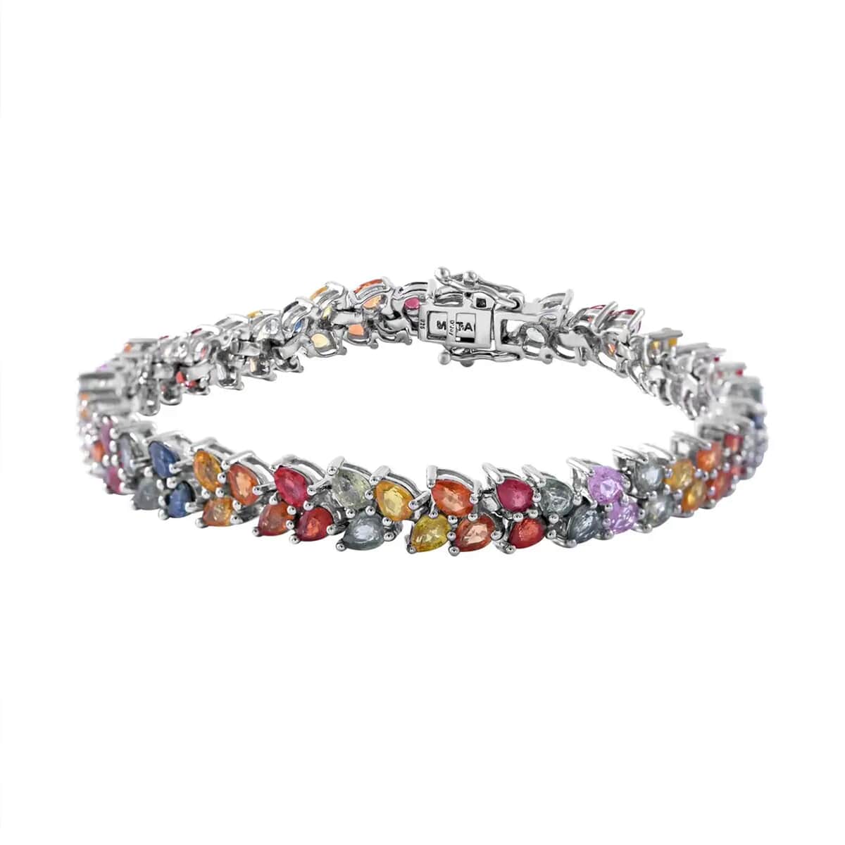 TLV Multi Sapphire Double-Row Bracelet in Platinum Over Sterling Silver (6.50 In) 14.85 ctw image number 0