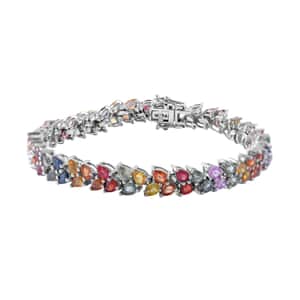 Multi Sapphire Double-Row Bracelet in Platinum Over Sterling Silver (6.50 In) 17.25 ctw