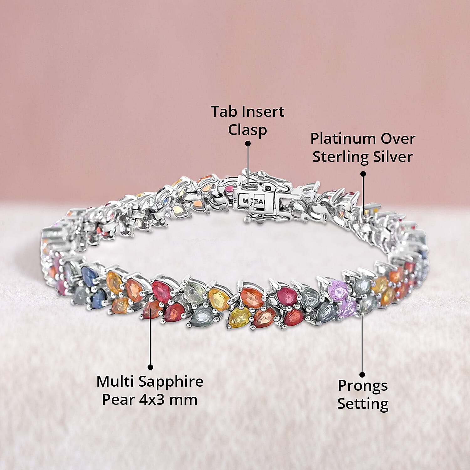 Multi Sapphire 17.25 ctw Double-Row Bracelet in Platinum Over Sterling Silver (6.50 In)