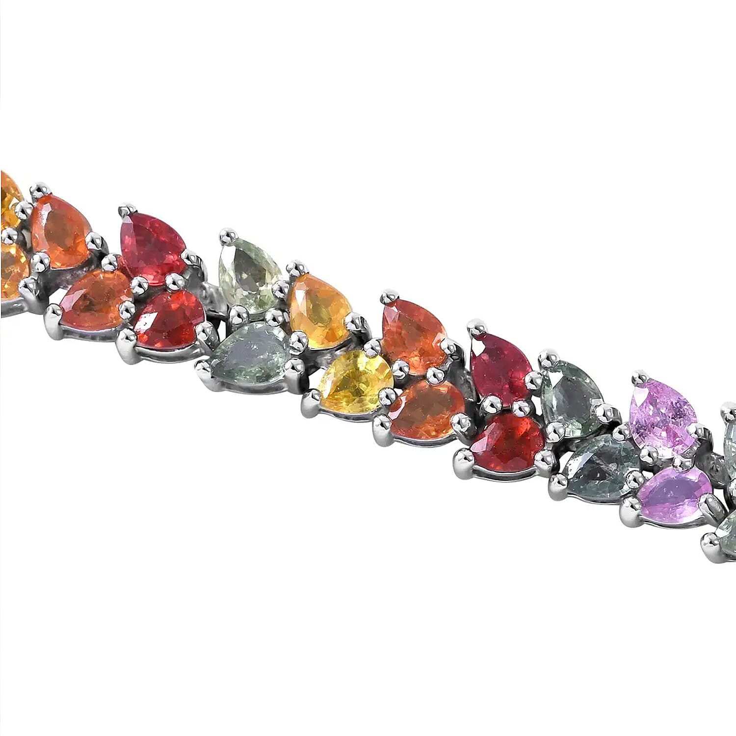 Multi Sapphire 17.25 ctw Double-Row Bracelet in Platinum Over Sterling Silver (6.50 In)