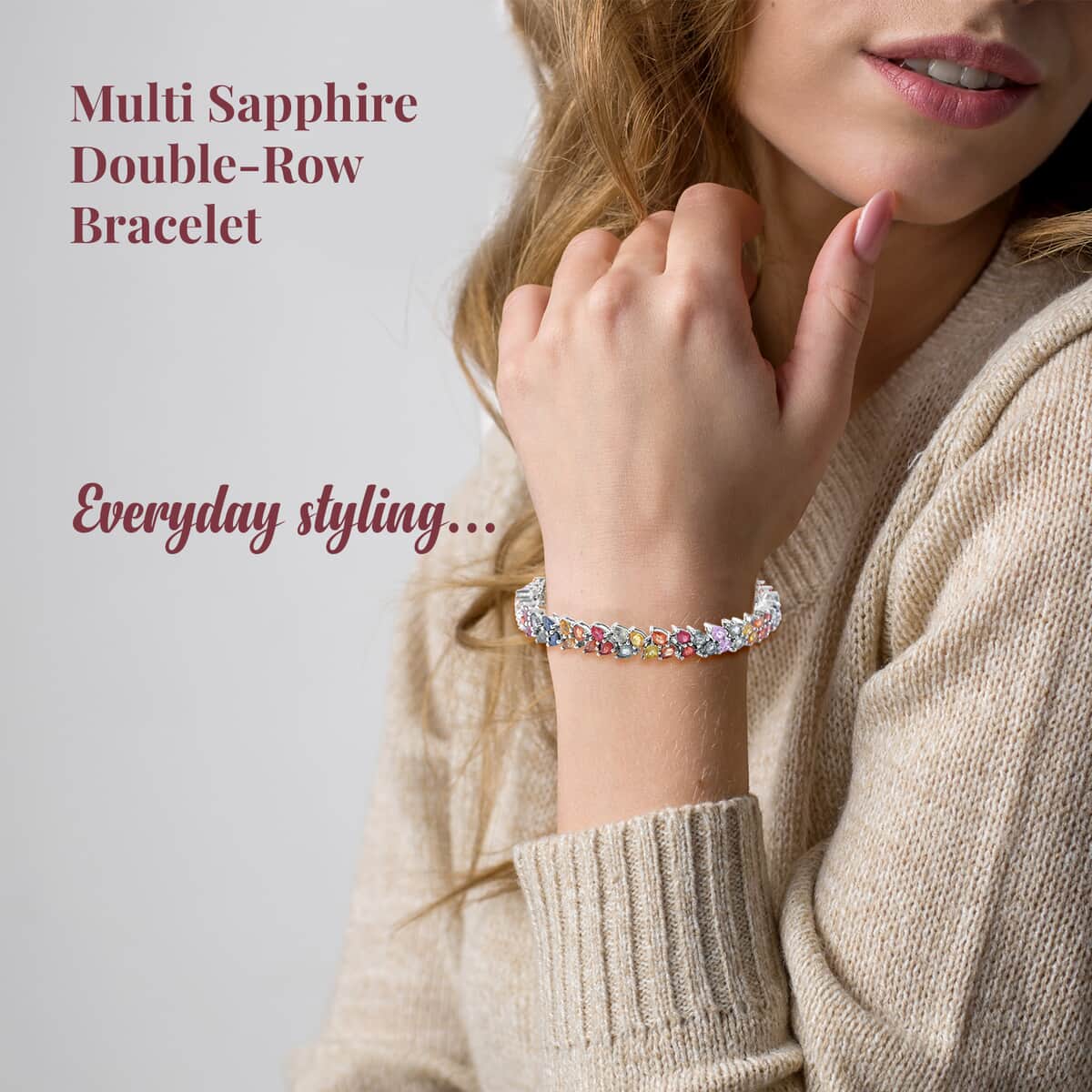 Multi Sapphire 18.65 ctw Double-Row Bracelet in Platinum Over Sterling Silver (7.25 In) image number 1