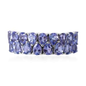 Tanzanite Two-Row Band Ring in Platinum Over Sterling Silver (Size 10.0) 2.75 ctw