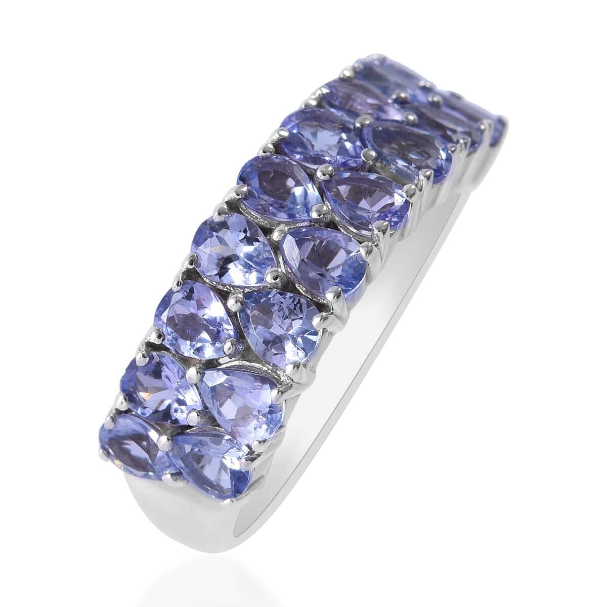 Tanzanite Two-Row Band Ring in Platinum Over Sterling Silver (Size 10.0) 2.75 ctw image number 2