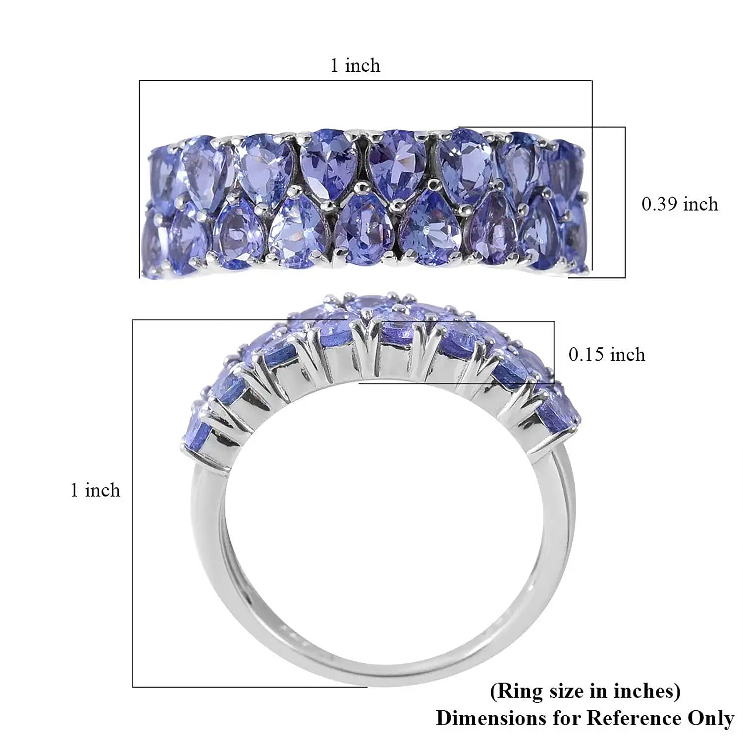 Tanzanite 2.75 ctw Two-Row Band Ring in Platinum Over Sterling Silver (Size 10.0) 