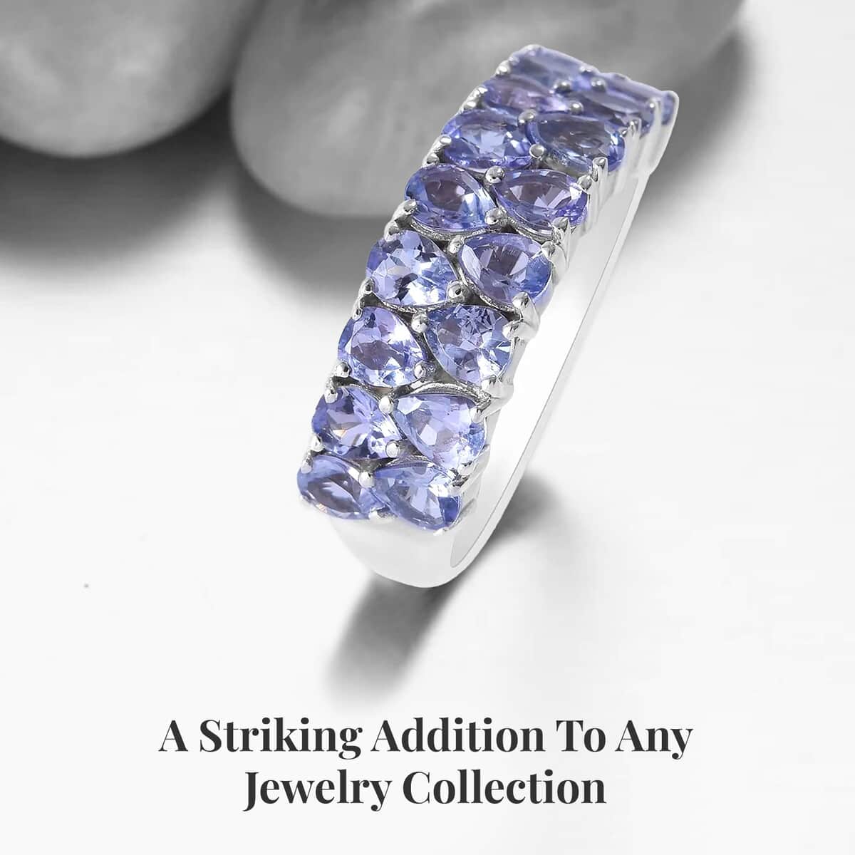 Tanzanite Two-Row Band Ring in Platinum Over Sterling Silver (Size 5.0) 2.75 ctw image number 1