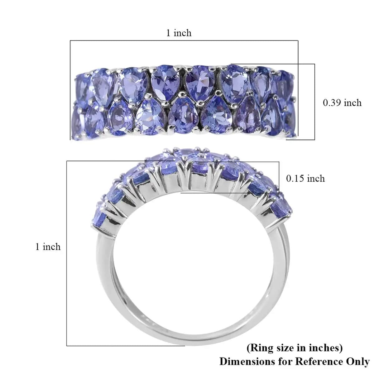 Tanzanite Two-Row Band Ring in Platinum Over Sterling Silver (Size 5.0) 2.75 ctw image number 5