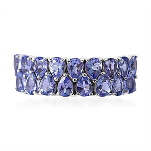 Tanzanite Two-Row Band Ring in Platinum Over Sterling Silver (Size 6.0) 2.75 ctw