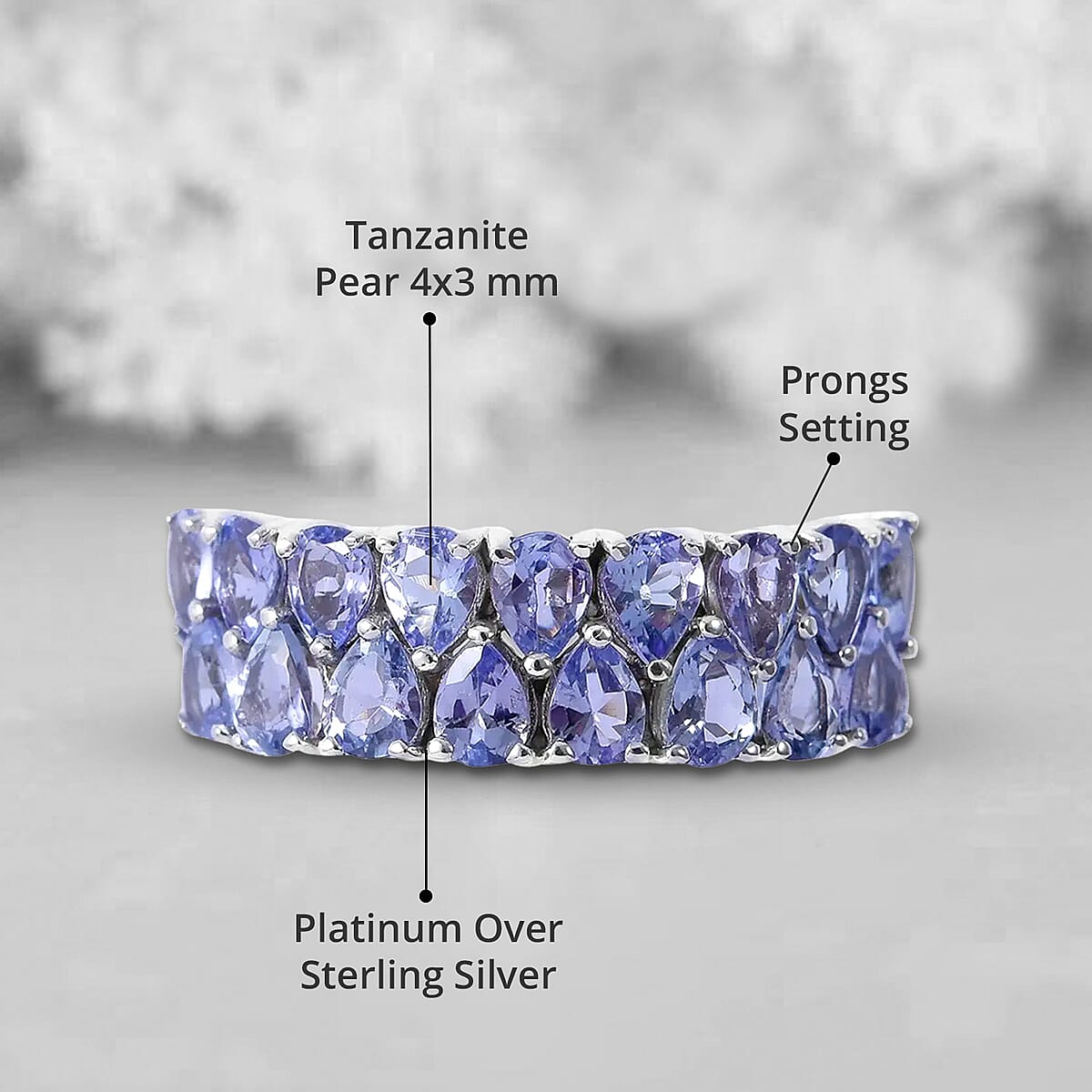 Tanzanite Two-Row Band Ring in Platinum Over Sterling Silver (Size 6.0) 2.75 ctw image number 3
