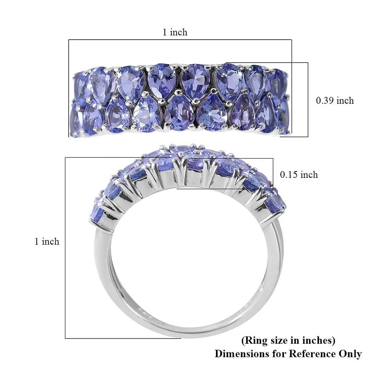 Tanzanite Two-Row Band Ring in Platinum Over Sterling Silver (Size 6.0) 2.75 ctw image number 5